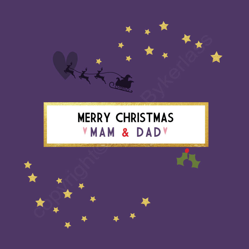 Merry Christmas Mam & Dad Purple Christmas Card by Wotmalike