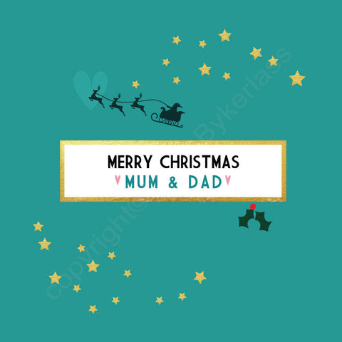 Merry Christmas Mum And Dad Turquoise Christmas Card --- FX82