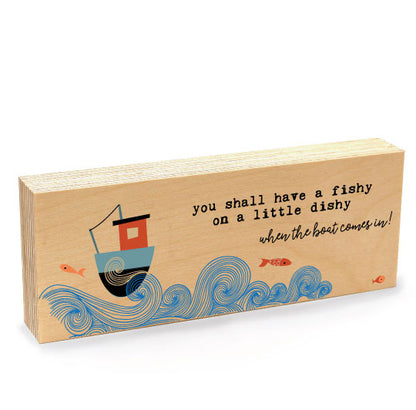 FISHY ON A DISHY Two Sided  Hand  Made Wooden Art Block
