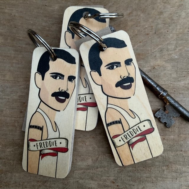 Freddie Mercury Character Wooden Keyring by Wotmalike