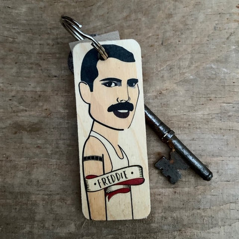 Freddie Mercury Character Wooden Keyring - RWKR1
