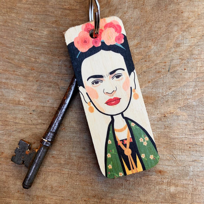 Frida Character Wooden Keyring by Wotmalike