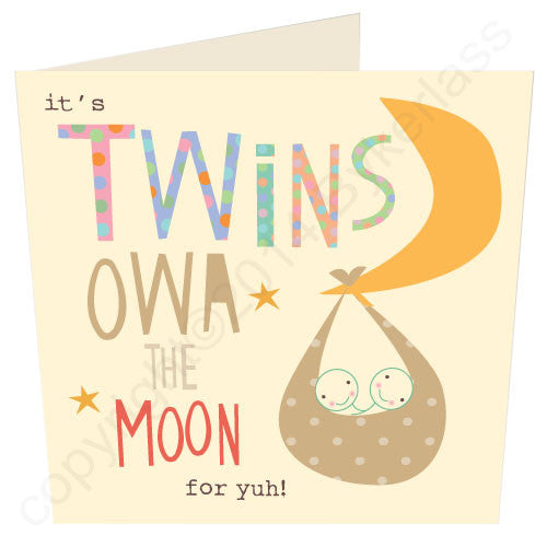 It's Twins Owa the Moon Geordie Baby Card