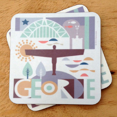 Geordie Cards North east gifts Newcatsle landmarks illustration handmade Geordie Coaster