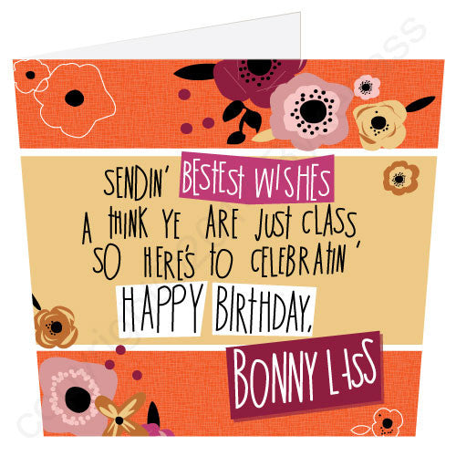 Happy Birthday Bonny Lass Geordie Poetry Card