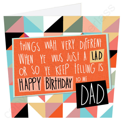 Happy Birthday to me Dad Geordie Poetry Card words by Matt Reilly artwork Bykerlass