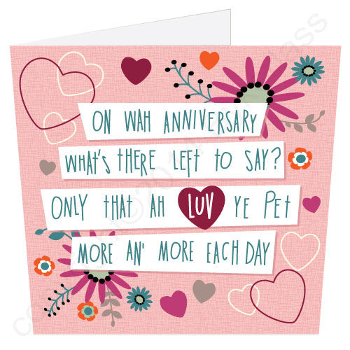 Anniversary Geordie Poetry Card words by Matt Reilly artwork by Jo Burrows wotmalike ltd