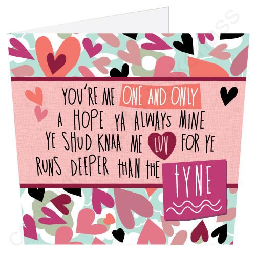 One and Only Deeper than Tyne Geordie Poetry Card by Matt Reilly and Jo Burrows