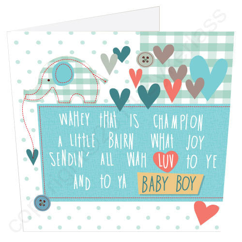New Baby Boy Geordie Poetry Card by Matt Reilly and Jo Burrows