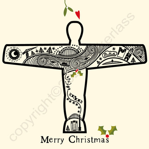 Angel of the North Line Illustration (cream) Christmas Card --- GX25