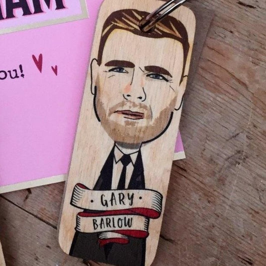 Gary Barlow Character Wooden Keyring by Wotmalike