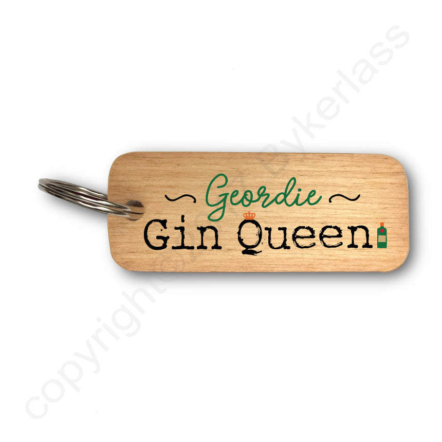 Geordie Gin Queen Gin Lovers Wooden Keyring by Wotmalike