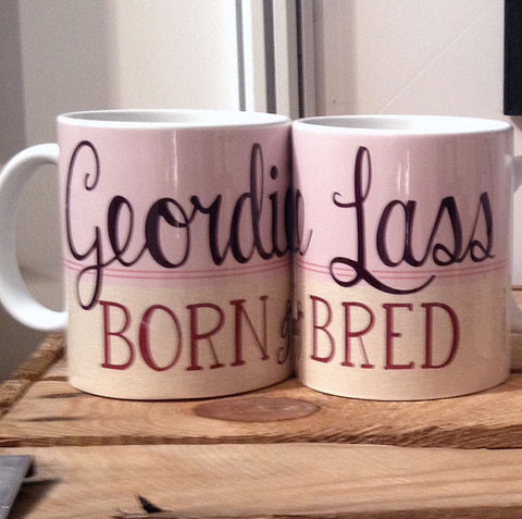 Geordie Lass Born and Bred Mug PINK - High quality ceramic Geordie Mug