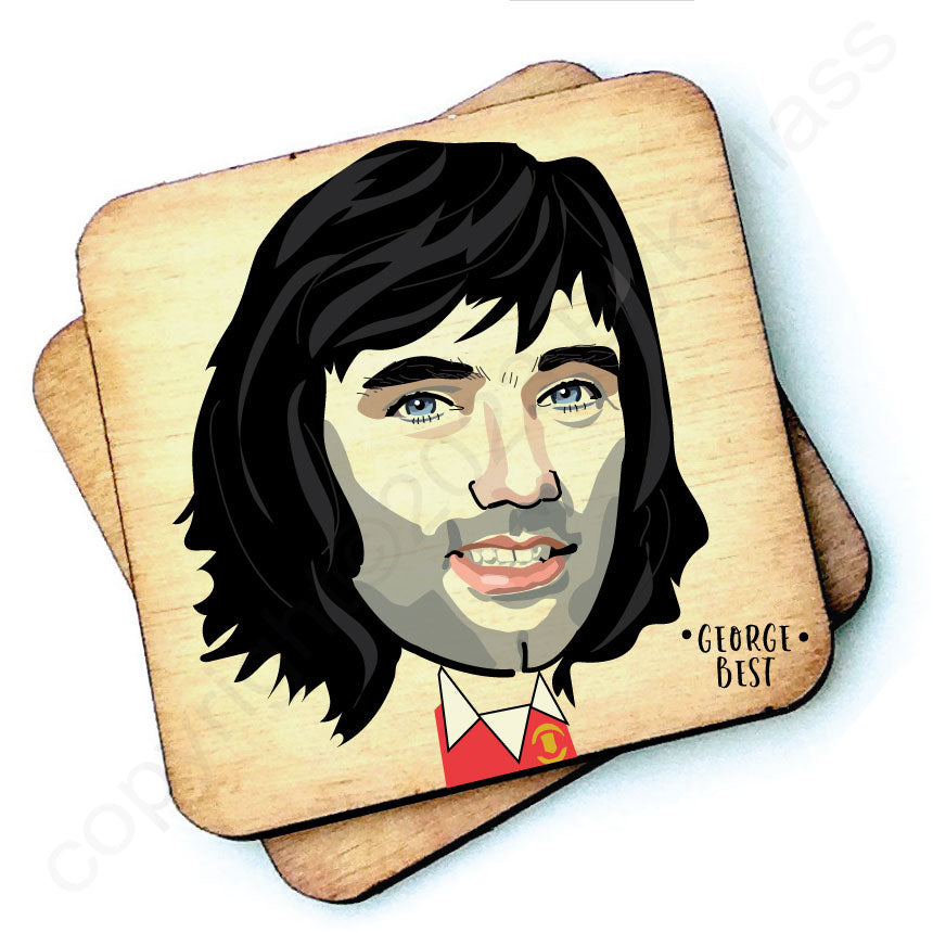 George Best Character Wooden Coaster by Wotmalike