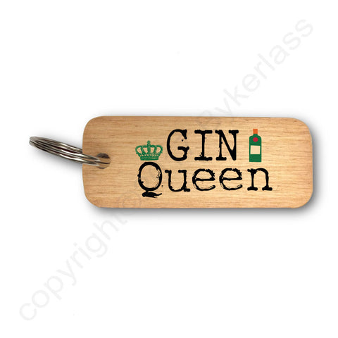 Gin Queen Rustic Wooden Keyring - RWKR1