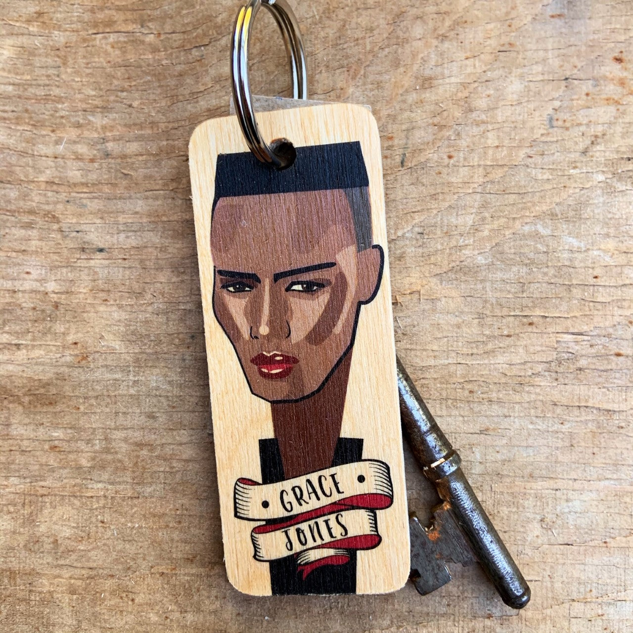 Grace Jones Character Wooden Keyring by Wotmalike