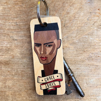 Grace Jones Character Wooden Keyring by Wotmalike