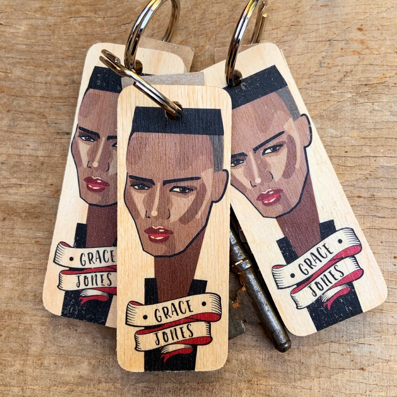 Grace Jones Character Wooden Keyring by Wotmalike