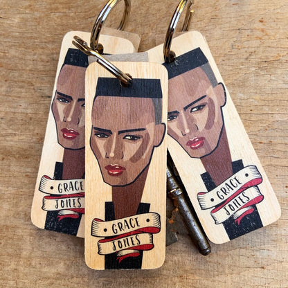 Grace Jones Character Wooden Keyring by Wotmalike