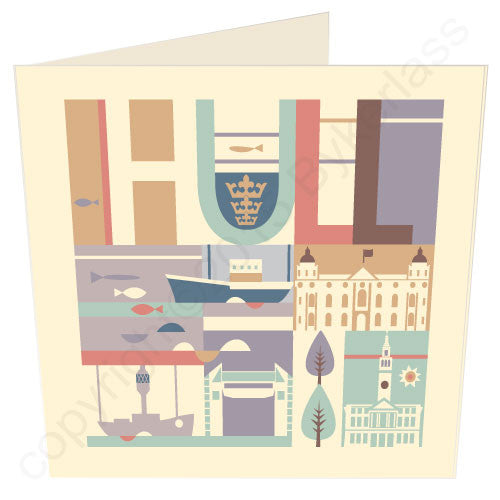Hull City Scape Coaster with boat - Yorkshire Card