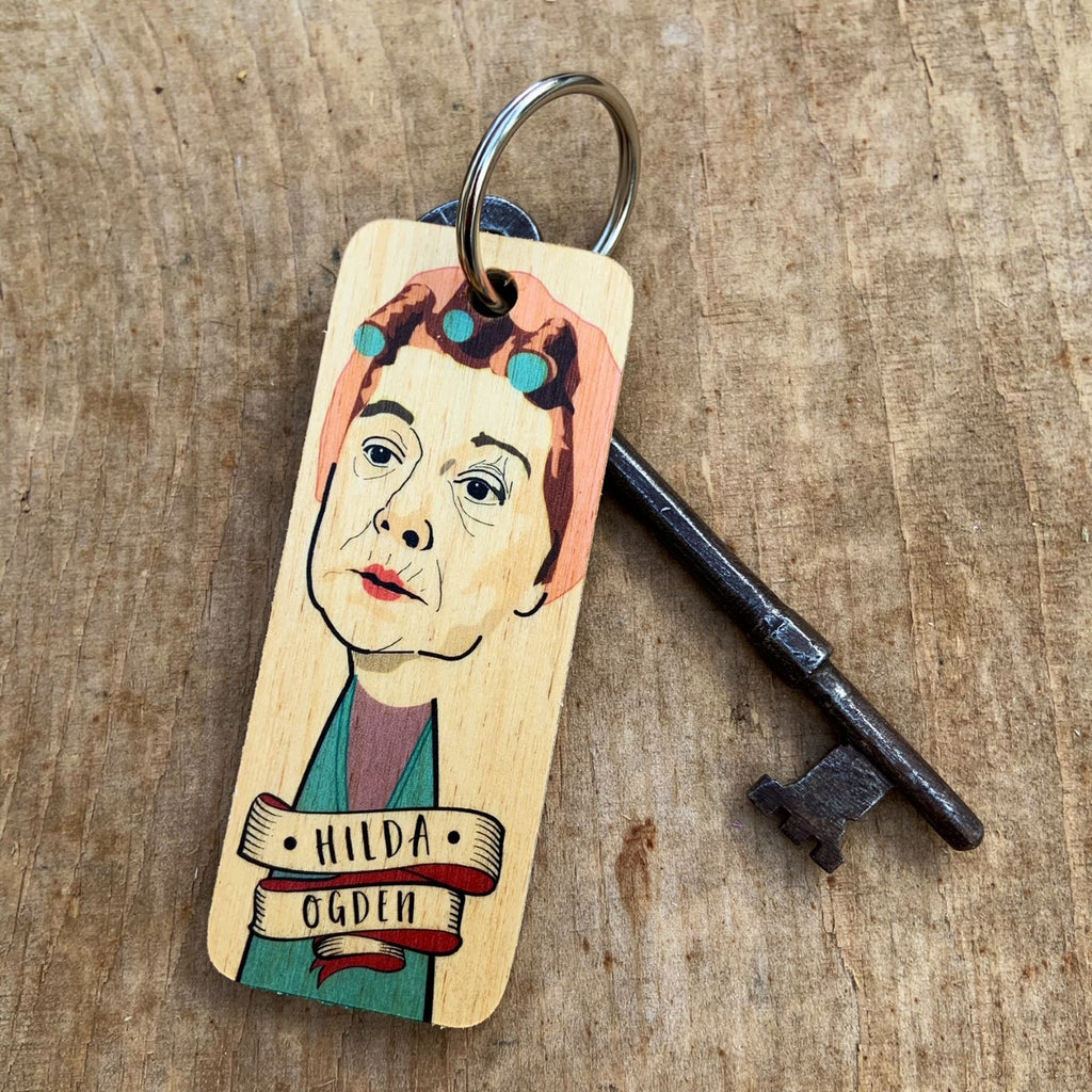 Hilda Ogden Character Wooden Keyring by Wotmalike