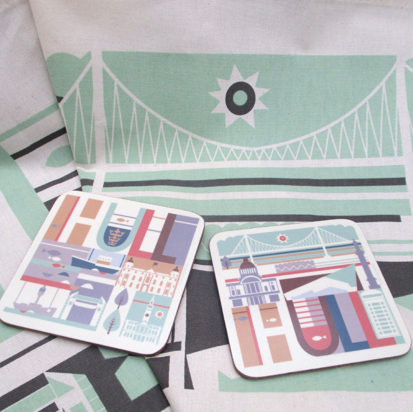 Hull City Scape Tea Towel in Pistachio & Charcoal