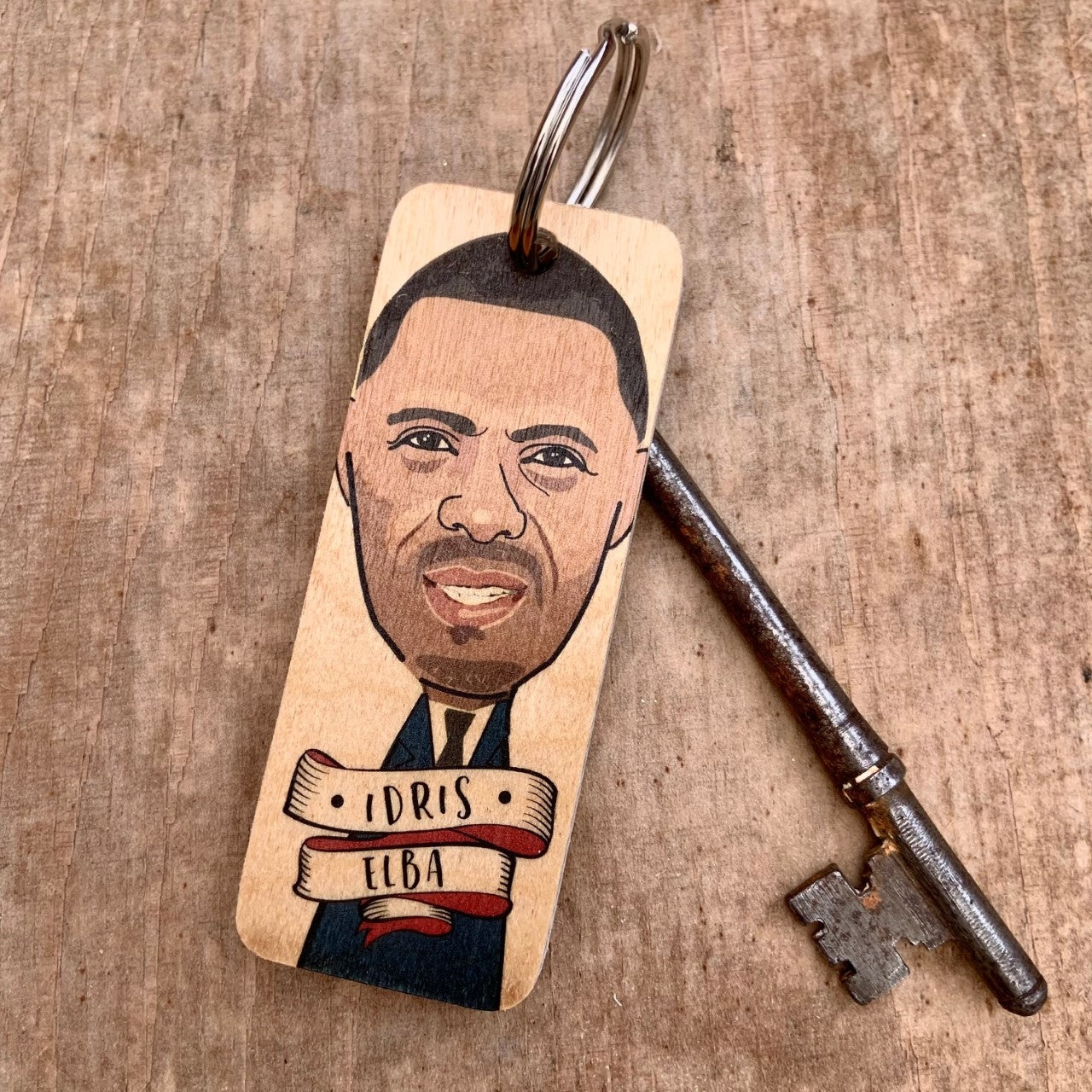 Idris Elba Character Wooden Keyring by Wotmalike