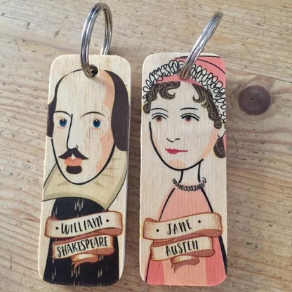 William Shakespear Character Wooden Keyring by Wotmalike