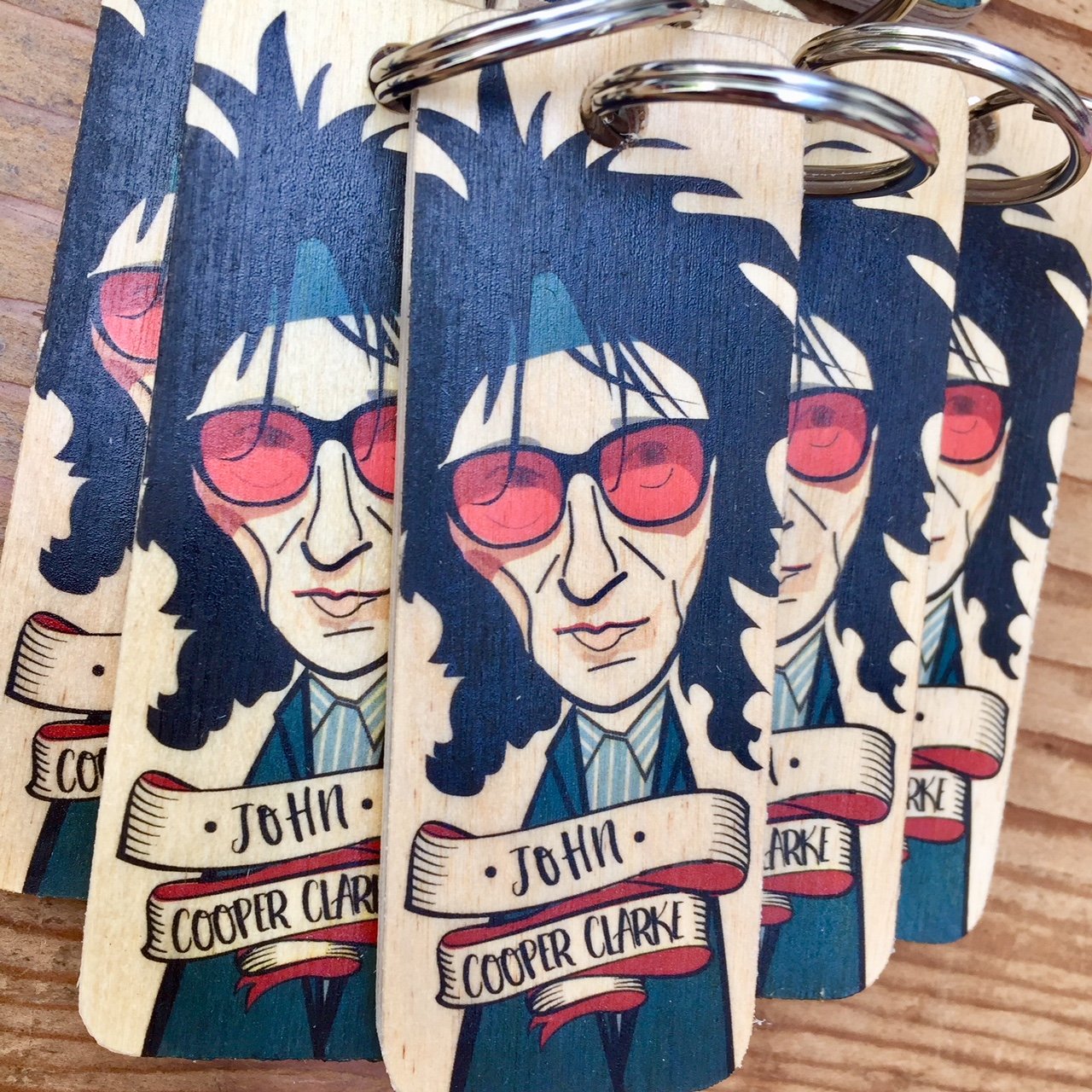 John Cooper Clarke Character Wooden Keyring - RWKR1