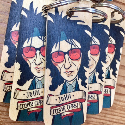 John Cooper Clarke Character Wooden Keyring - RWKR1