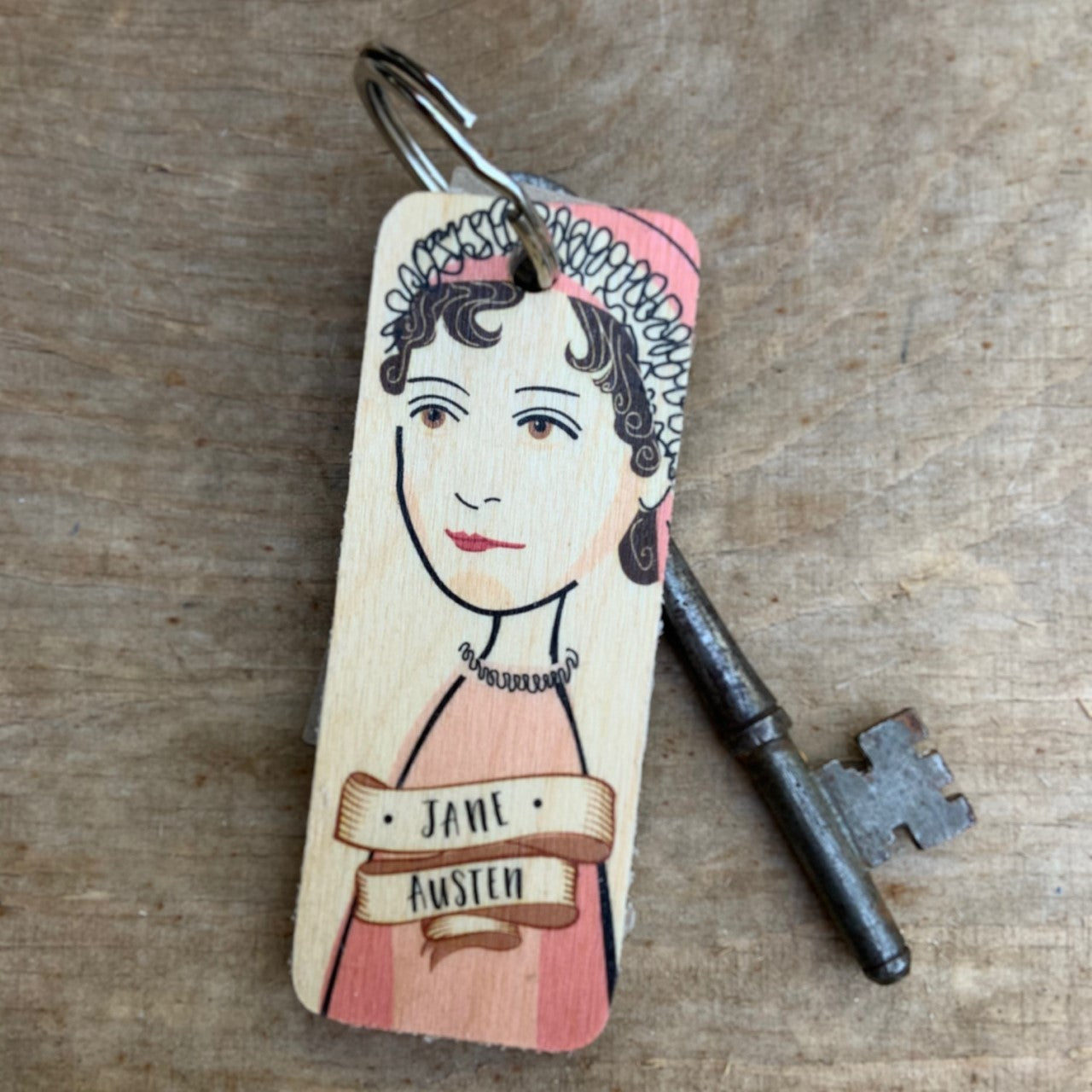 Jane Austen Character Wooden Keyring 