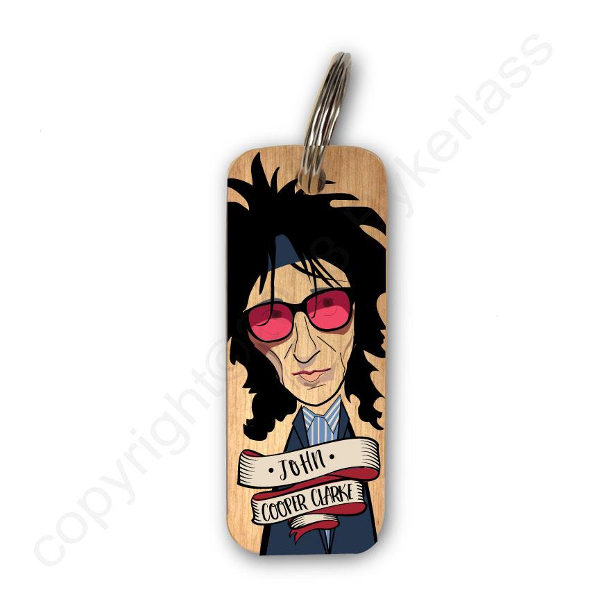 John Cooper Clarke Wooden Keyring by Wotmalike