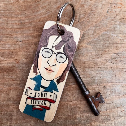John Lennon (Long Hair) Character Wooden Keyring 