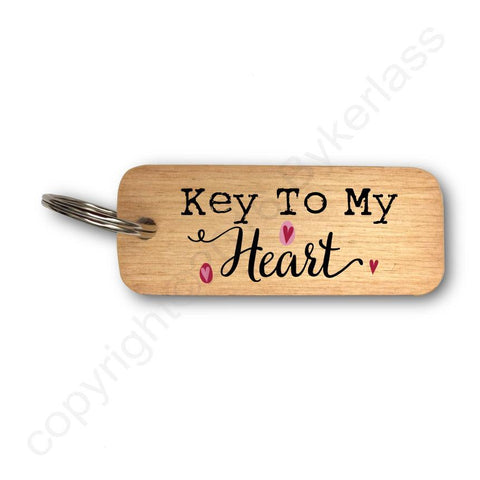 Key To My Heart Valentines Gift Wooden Keyring - RWKR1