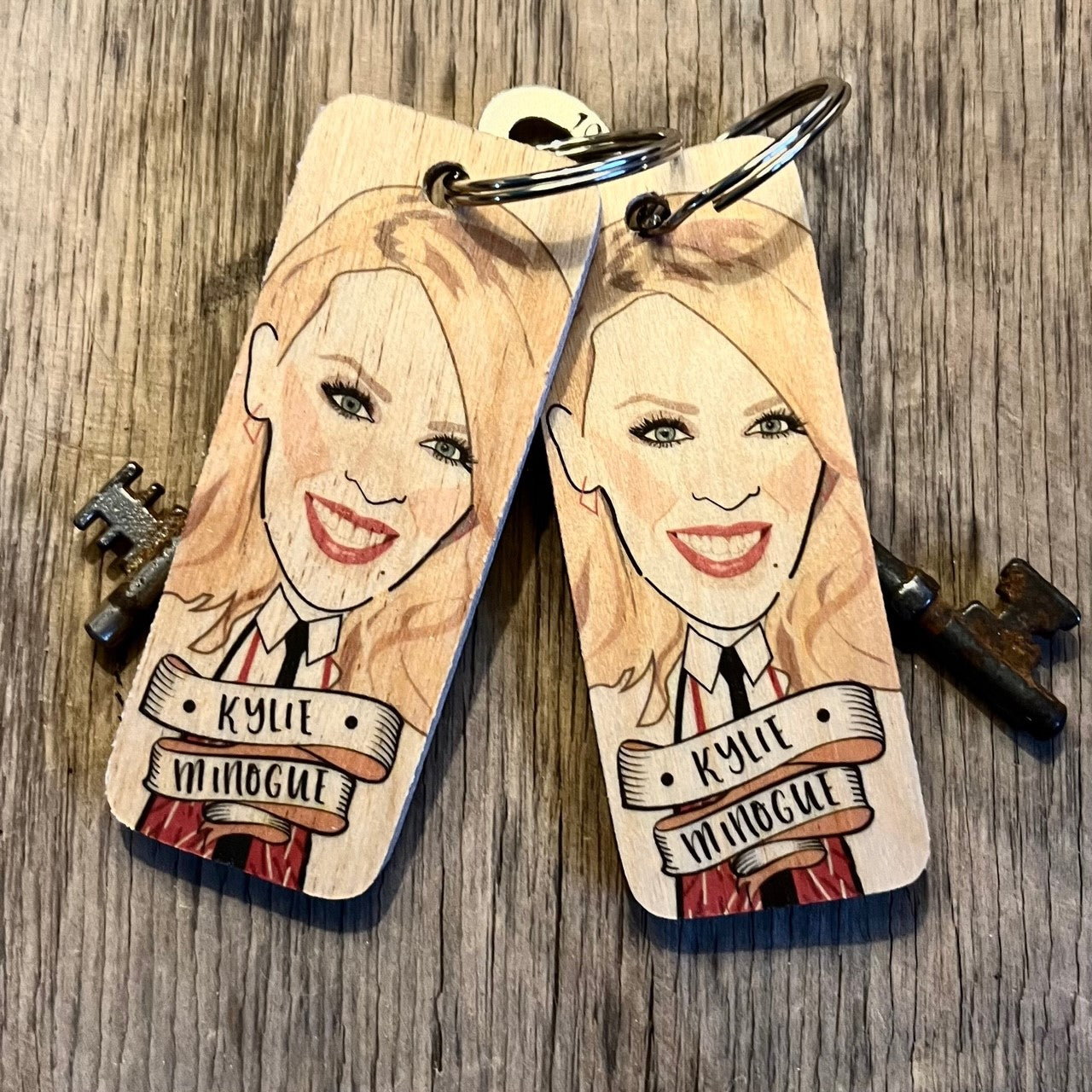 Kylie Minogue Character Wooden Keyring