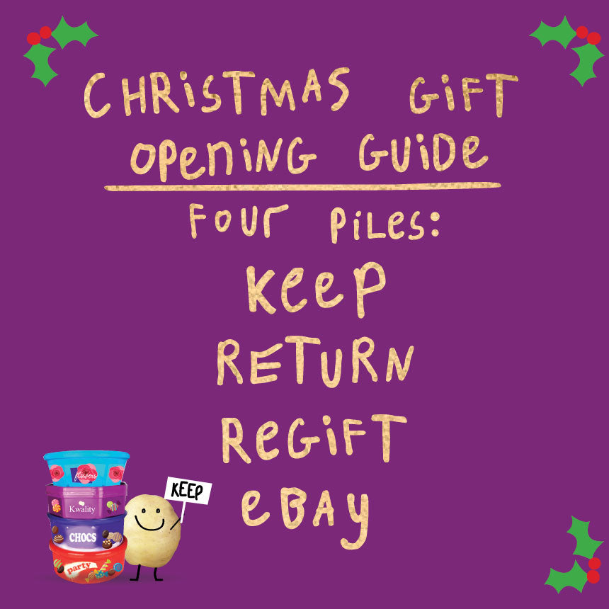 Christmas Gift Opening Guide - Lumpy Potato Lady Christmas Card by Wotmalike