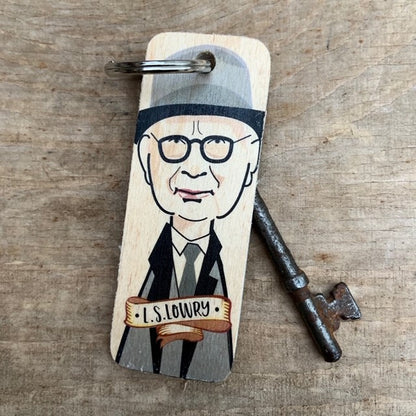 L.S. Lowry Character Wooden Keyring by Wotmalike