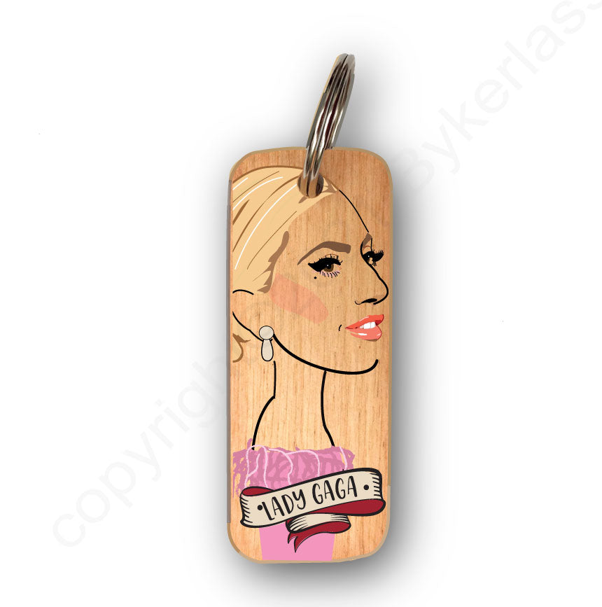 Lady Gaga Character Wooden Keyring by Wotmalike