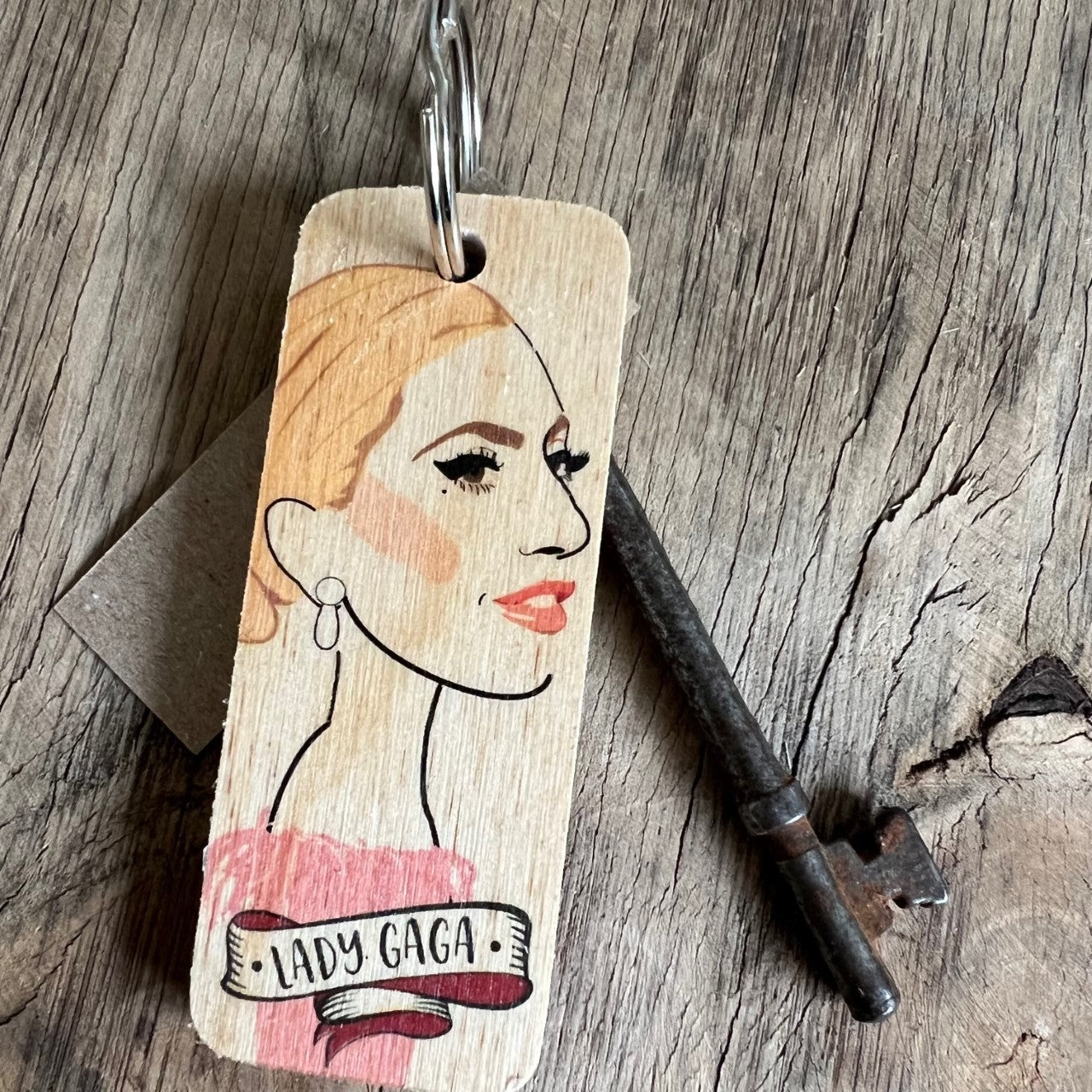 Lady Gaga Character Wooden Keyring by wotmalike