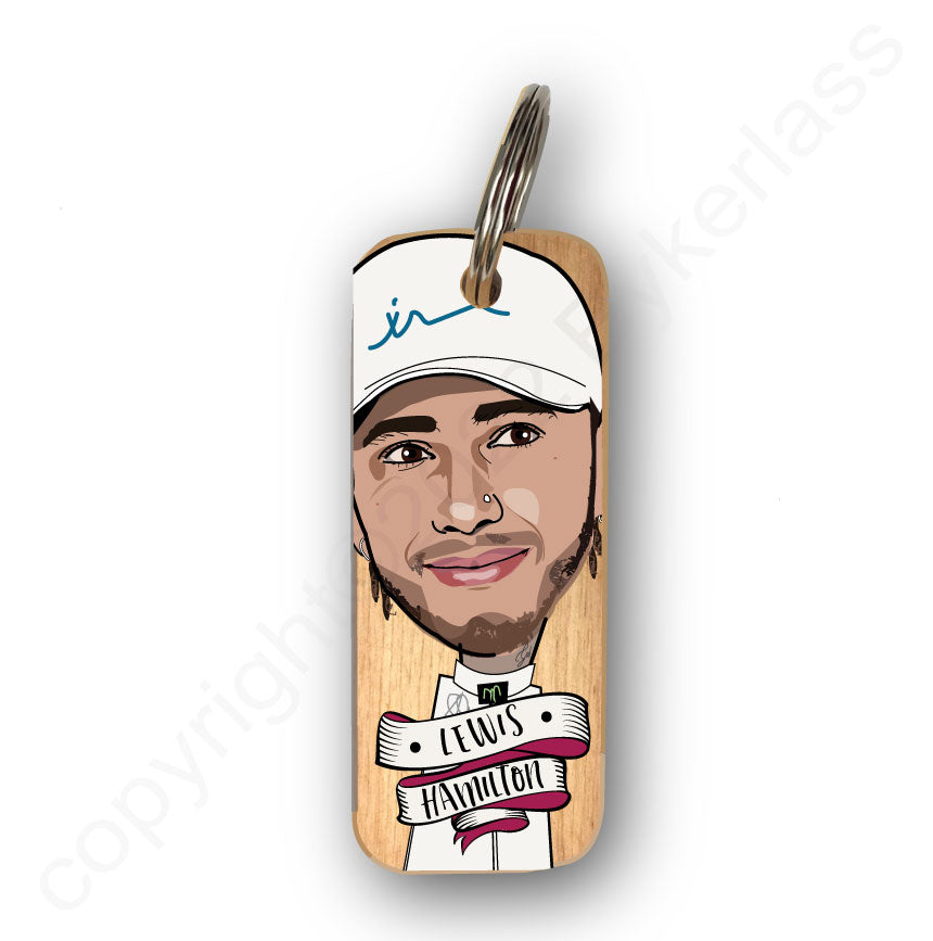 Lewis Hamilton Character Wooden Keyring by Wotmalike