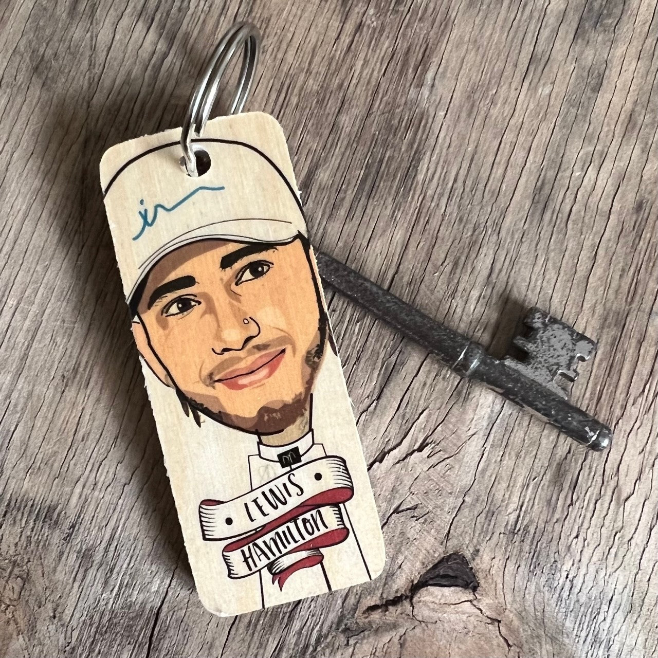 Lewis Hamilton Wooden Keyring by Wotmalike