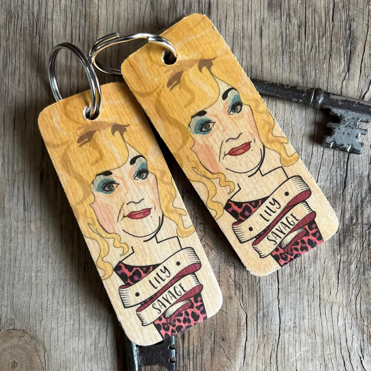 Lily Savage Character Wooden Keyring by Wotmalike