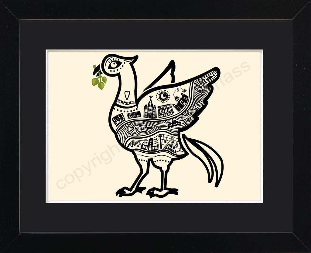 Liver Bird Line Illustration Mounted Print (SSP7)