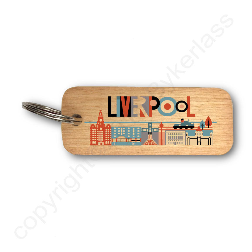 Scouse City Bright Rustic Wooden Keyring 