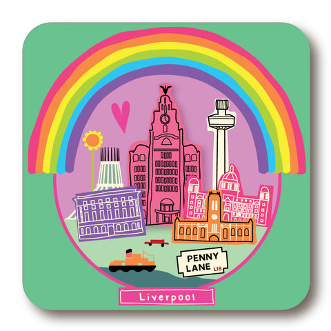 Liverpool Rainbow (Green) Cork Backed Coaster
