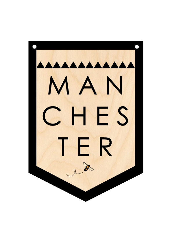 MANCHESTER Wooden Hanging Banner by Wotmalike