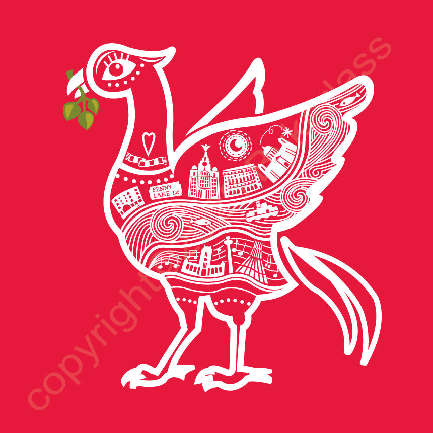 Liver bird Line Illustration Scouse Card (RED)