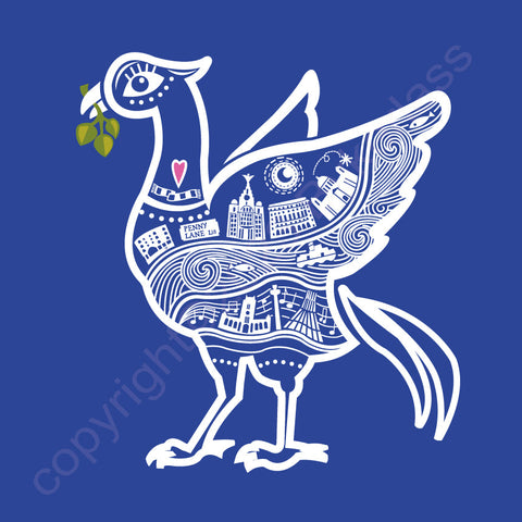Liver Bird Line Illustration Scouse Card (BLUE) - (MB69)