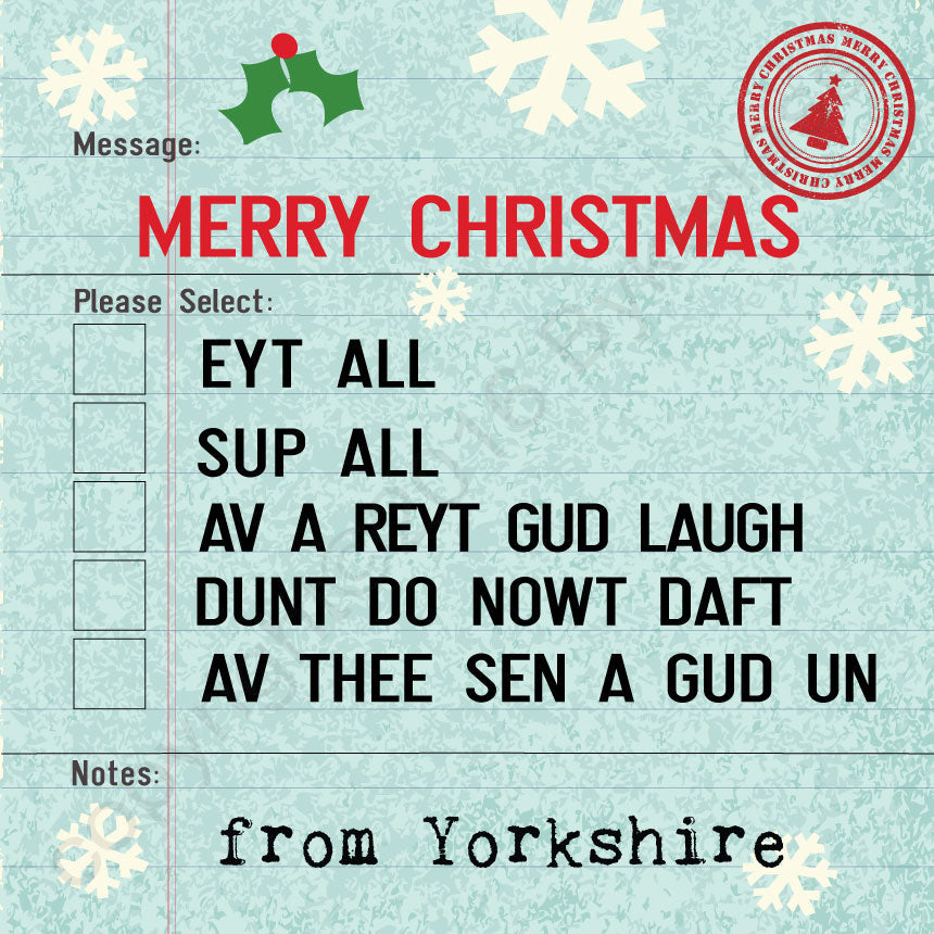 Yorkshire Options Christmas Card by Wotmalike