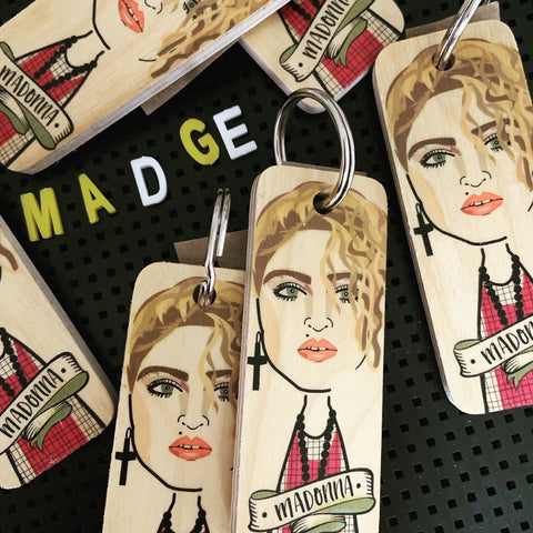 Madonna Character Wooden Keyring - RWKR1